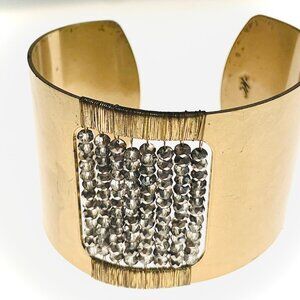 Luxury Wide Gold Brass Cuff/Bracelet with Cut-Out Vertical Rhinestone